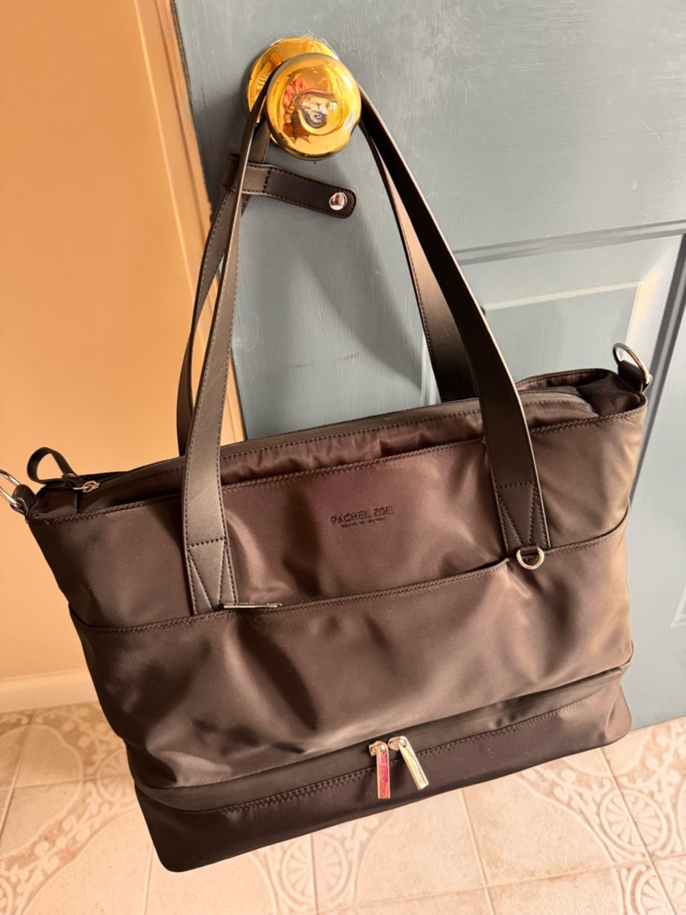 BLACK WEEKENDER Travel Bag with separate zip compartment on bottom.
